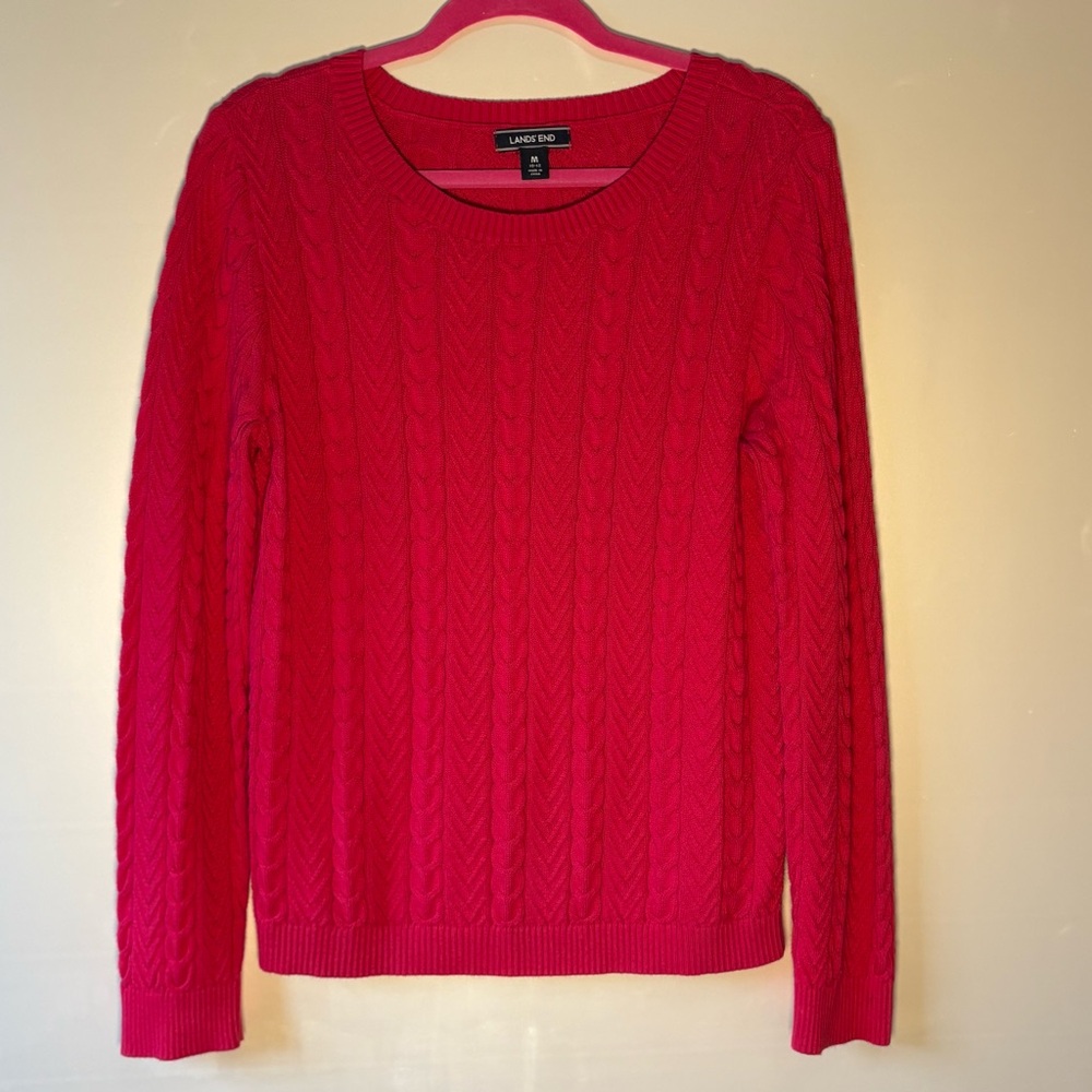 Lands' End Women's Vibrant Red Cable Knit Sweater